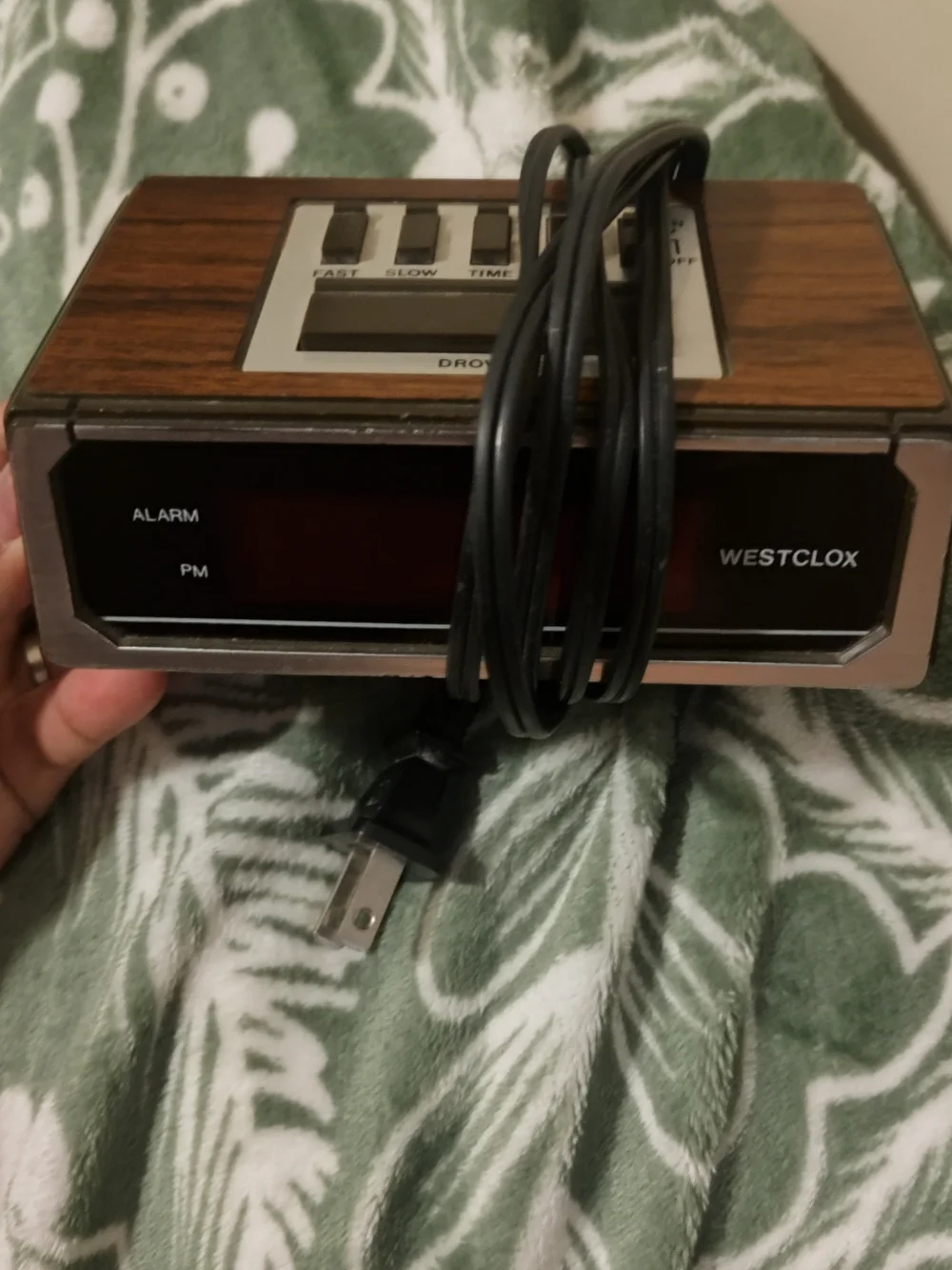 Westclox Vintage Digital Alarm Clock - Woodgrain & White with Red LED